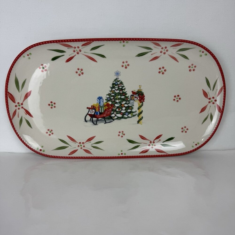 Temptations Old World Holiday Christmas 16" Oval Platter sled tree mailbox